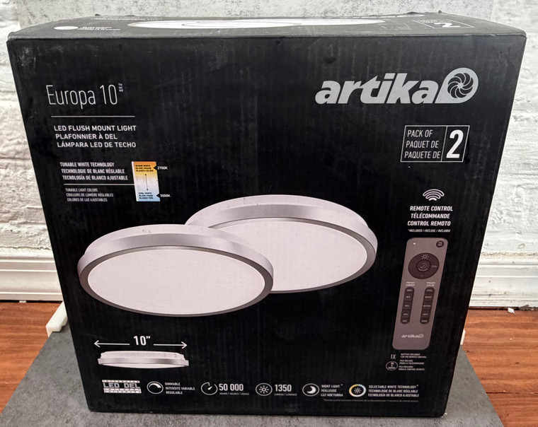 Artika Europa 10" Silver Selectable CCT LED Flush Mount Light w/Remote (2-Pack)