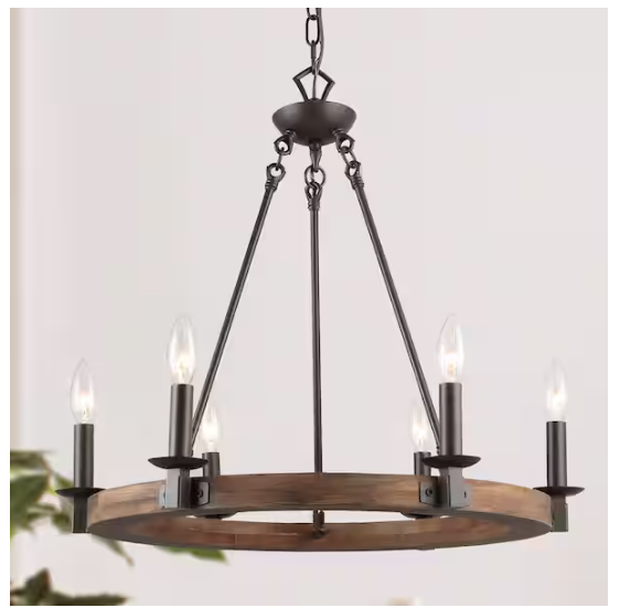 LNC Farmhouse Wagon Wheel Chandelier/6-Light Distressed Wood Circle Island Light