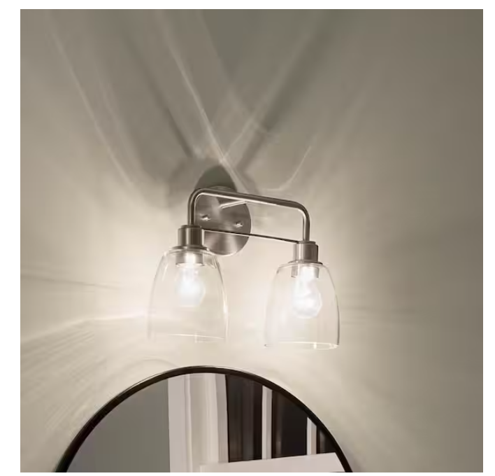 KICHLER Meller 15.25" 2-Light Brushed Nickel Vanity Light w/Clear Glass, 55101NI