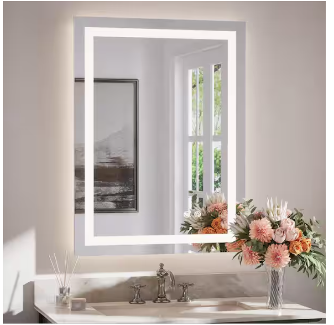 KeonJinn 24" W x 32" H Frameless LED Lighted Anti-Fog Backlit Vanity Mirror
