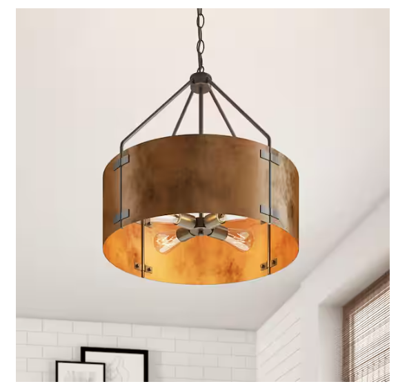 Aiwen 4-Light 22.44" Round Rustic Chandelier Island Farmhouse Drum Hanging Light