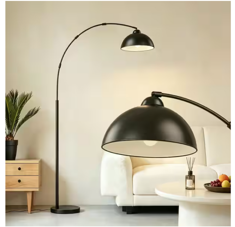 BICIK 71 in. Modern Brown Arc Dimmable Floor Lamp with Adjustable Hanging Shade