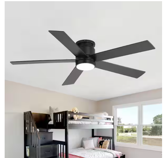 Breezary Hector II 52 in Indoor/Outdoor Black Flush Ceiling Fan w/Remote & Light