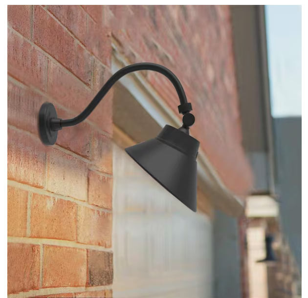 10" 42-Watt, 4000 Lm LED Black Angle Shade Gooseneck Barn Light with Photocell