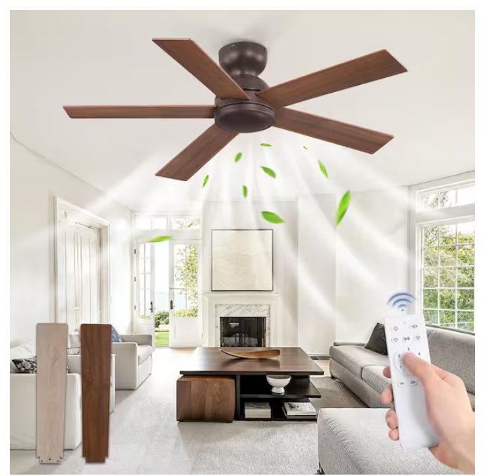 HINNIXY 42" Flush Mount Indoor/Covered Outdoor Oil Bronze Ceiling Fan w/ Remote