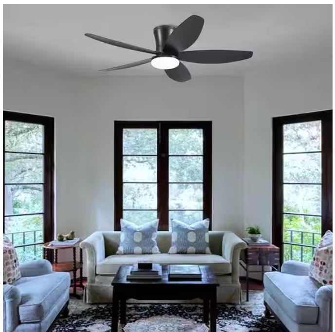 Kviflon 36" Indoor/Outdoor Flush Mount Black Ceiling Fan w/Remote & APP Control