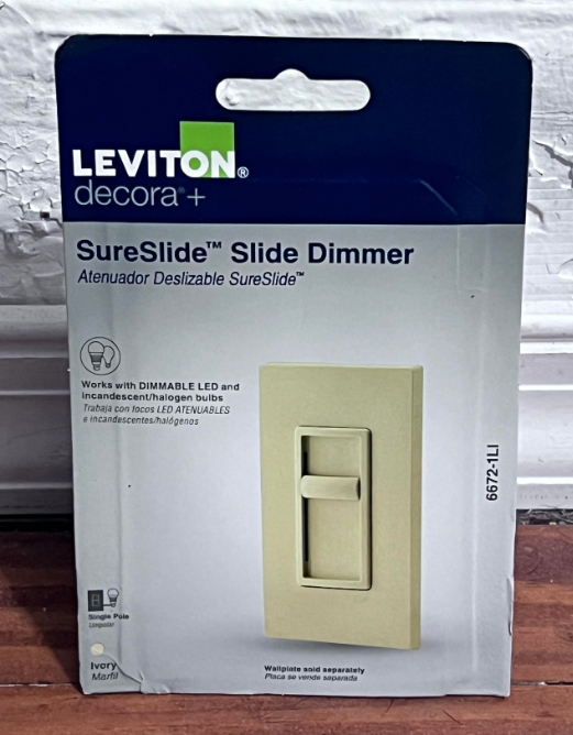 Leviton SureSlide Universal 150W LED/CFL Incandescent Slide-To-Off Dimmer, Ivory
