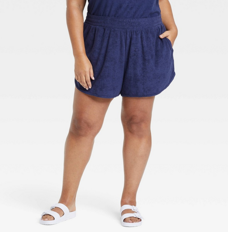 Women's Plus Size Loop Terry Shorts by Ava & Viv™ in Navy - 2X
