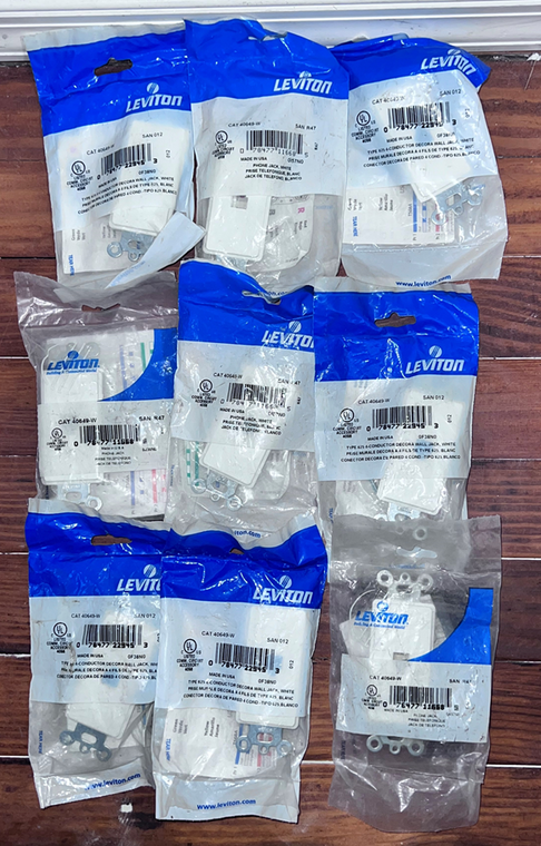 Lot of 9 Leviton Decora 6P4C Telephone Insert, White, R92-40649-00W