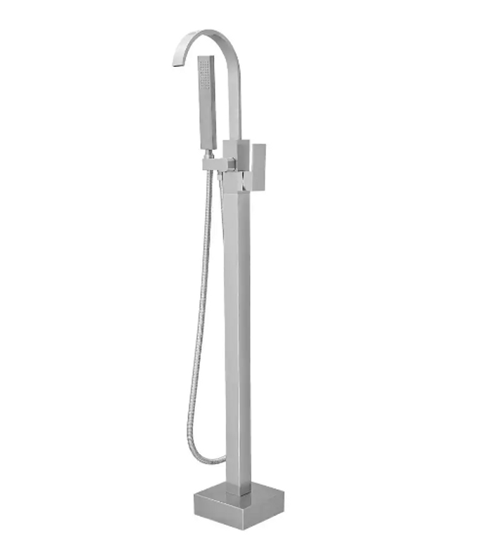 BWE Waterfall Single Handle Floor Mount Freestanding Tub Faucet - Brushed Nickel