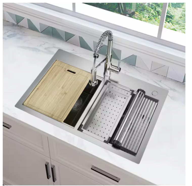 Glacier Bay Professional Zero Radius 33" Drop-In Double Bowl Sink w/Accessories