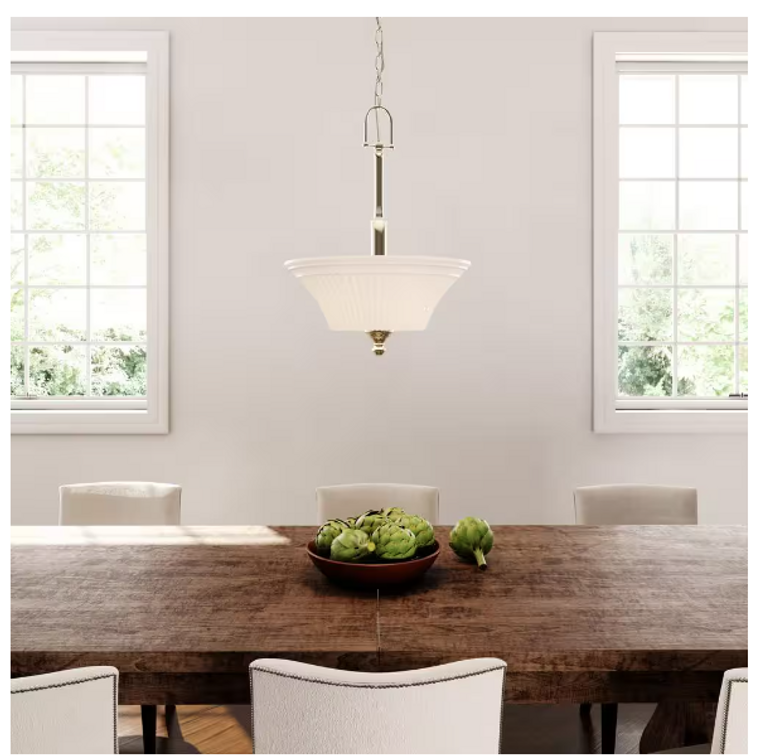 Commercial Electric Creekford 3-Light Brushed Nickel Pendant Frosted Glass Shade