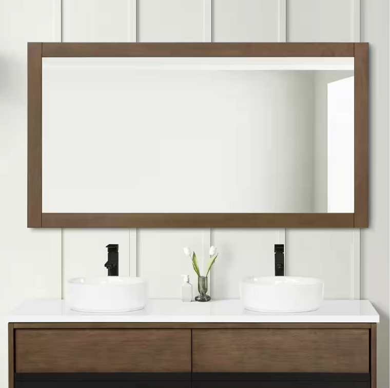 Kordite 60 in. W x 32 in. H Rectangular Framed Wall Mount Bathroom Vanity Mirror in Almond Latte - $70