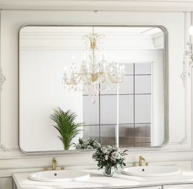 30 in. W x 39 in. H Large Rectangular Metal Deep Framed Wall Bathroom Vanity Mirror Silver - $30