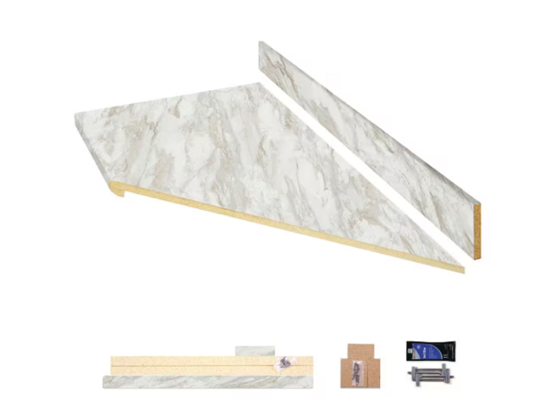 Hampton Bay 8 ft. Right Miter Laminate Countertop All-Inclusive Kit in Textured Drama Marble - $80