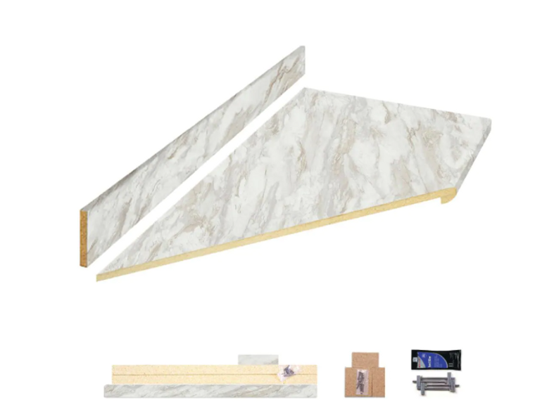 Hampton Bay 8 ft. Left Miter Laminate Countertop All-Inclusive Kit in Textured Drama Marble  - $80