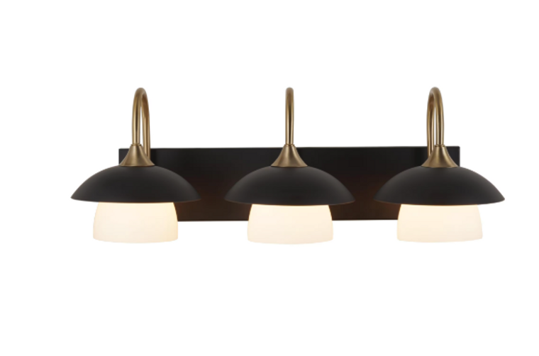 Alsy 26 in. 3-Light Black with Gold Vanity Light with Metal and Glass Shade