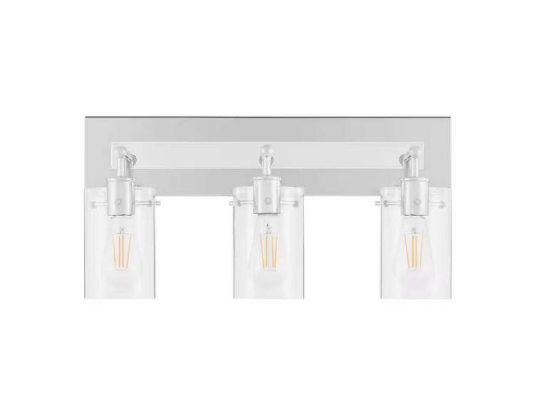 Hampton Bay Regan 21 in. 3-Light Chrome Bathroom Vanity Light with Clear Glass Shades