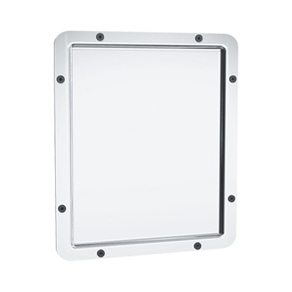 Security Framed Mirror - 18 Ga. #8 Mirror Polished Stainless Steel, Front Mount, 10-1/16” x 11-9/16”
