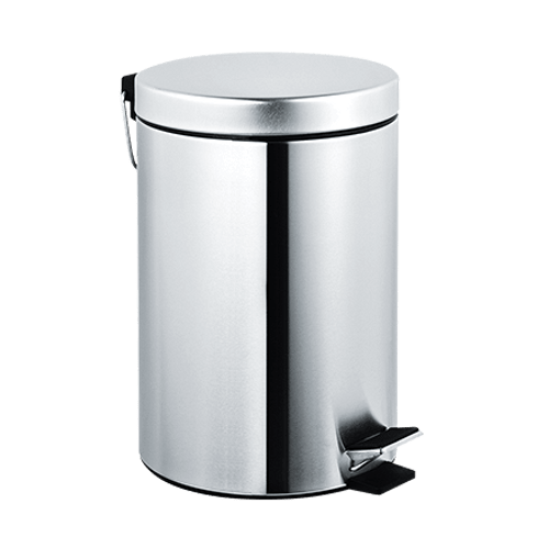 Waste Receptacle - Pedal Activated Cover - Bright Stainless Steel - Free Standin