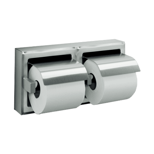Toilet Tissue Holder - Double, Hooded - Satin Stainless Steel - Recessed