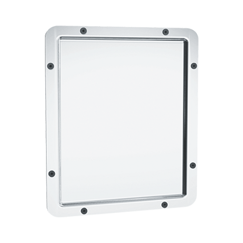 Security Framed Mirror - 20 Ga. #8 Mirror Polished Stainless Steel, Front Mount, 10-1/16” x 11-9/16”