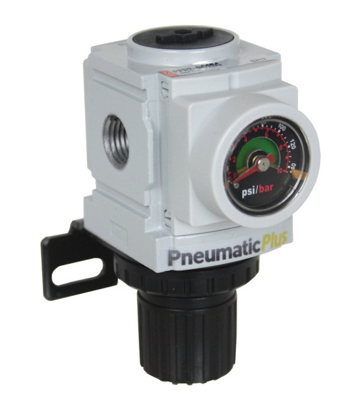 PneumaticPlus PPR3-N2BG Air Pressure Regulator 1/4" NPT with Embedded Gauge & Bracket