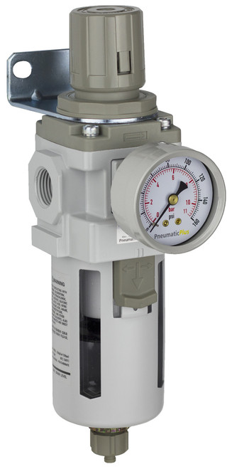 PneumaticPlus SAW400 Series Air Filter Regulator Piggyback Combo 1/2" NPT with Bracket & Gauge (SAW400-N04BG)