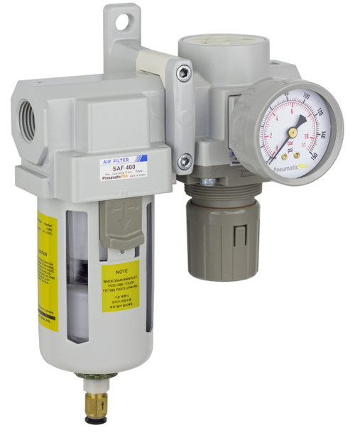 PneumaticPlus SAU420 Series Air Filter Regulator Modular Combo 1/2" NPT with Bracket & Gauge (SAU420-N04DG)