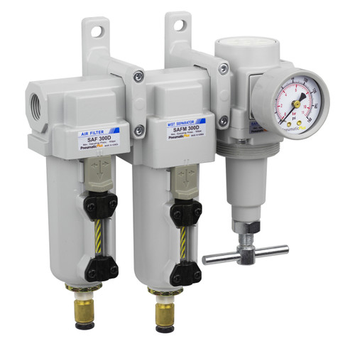 SAU430H Series Three Stage Air Drying System Filter, Mist Separator, High Pressure T-Handle Regulator 1/2" NPT with Bracket & Gauge (SAU430H-N04DG-MEP)