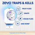 Zevo traps & kills fruit flies, gnats, house flies, fungus gnats and non-biting midges.