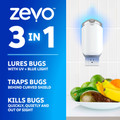 Zevo 3-in-1 lures bugs with UV and blue light, traps bugs behind a curved shield, and kills bugs so you don't have to.