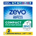 Zevo Compact trap refills fit in tight spaces. 2 geniuine refills. Front of pack.