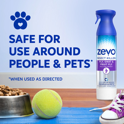 Zevo spray is safe for use around people and pets when used as directed.