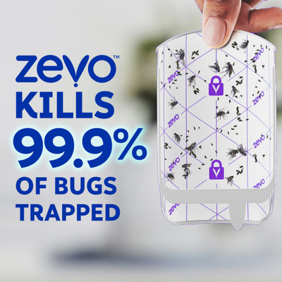 Zevo kills 99.9% of trapped bugs.