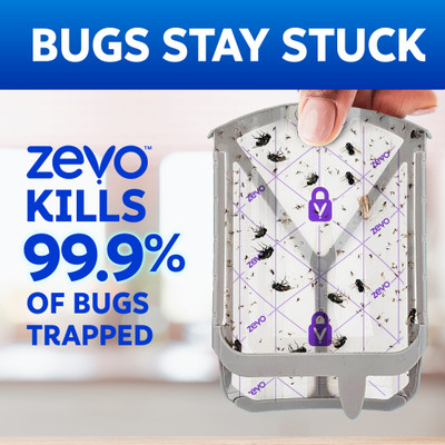 Bugs stay stuck. Zevo kills 99.9% of trapped bugs.