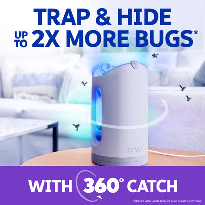 Zevo Max Flying Insect Trap traps and hide up to 2x more bugs with 360 degree catch.
