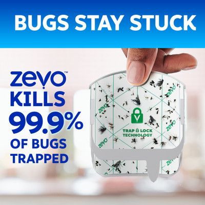 Bugs stay stuck. Zevo kills 99.9% of trapped bugs.