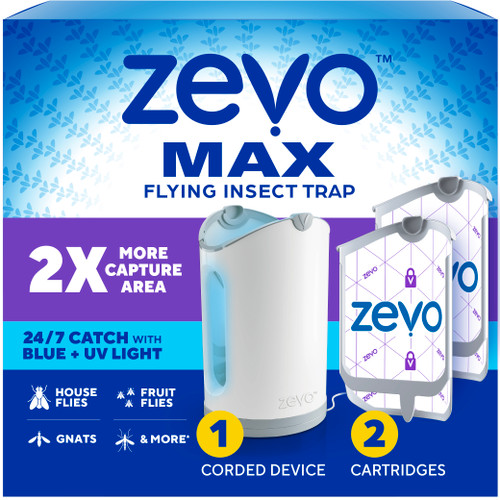 Zevo Max Flying Insect Trap, Fly Trap (1 Corded Plug-In Base + 2