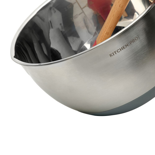 Kitchen Pro Stainless Steel Mixing Bowl with Silicone Base Set 3pc Grey