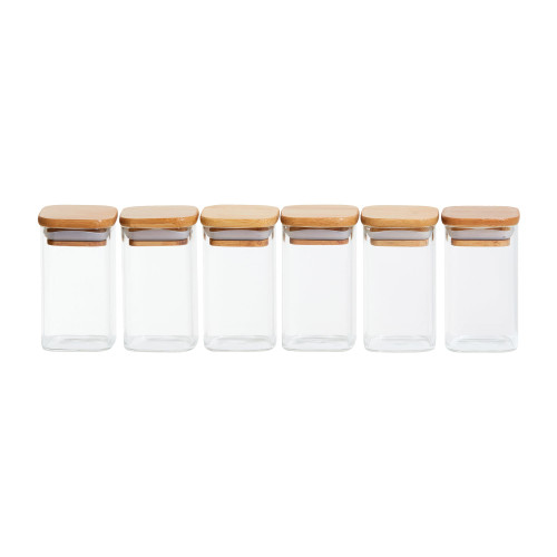 Kitchen Pro Eco 6pc Square Glass Spice Canister Set 140ml w/ Bamboo Lid