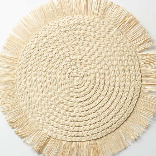 Salisbury & Co Woven Fringe Round Placemat 38cm Natural