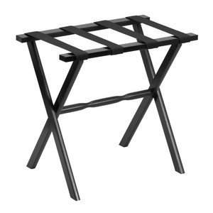 Hotel Black Finish Wood Folding Luggage Rack With Black Straps N270-383079 Hotel Black Finish Wood Folding Luggage Rack With Black Straps N270-383079