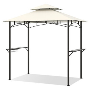 Outdoor Double-Tiered Grill Gazebo Canopy with 2 Shelves and 7 Hooks-Beige - Color: Beige D681-NP12041BE Outdoor Double-Tiered Grill Gazebo Canopy with 2 Shelves and 7 Hooks-Beige - Color: Beige D681-NP12041BE