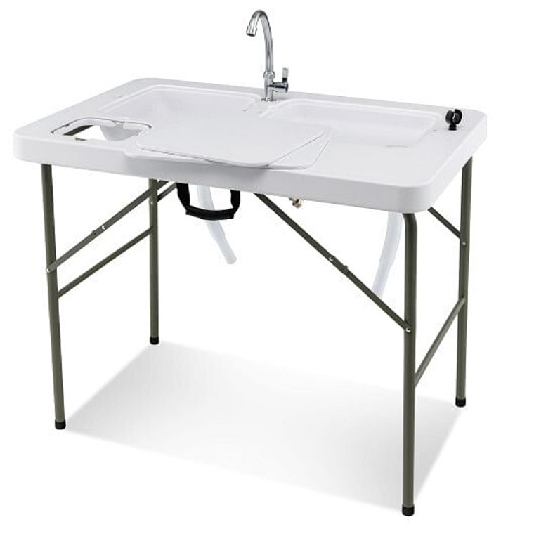 Fish Cleaning Table with 2 Sinks and 360 Rotatable Fauce-White B593-NP10738