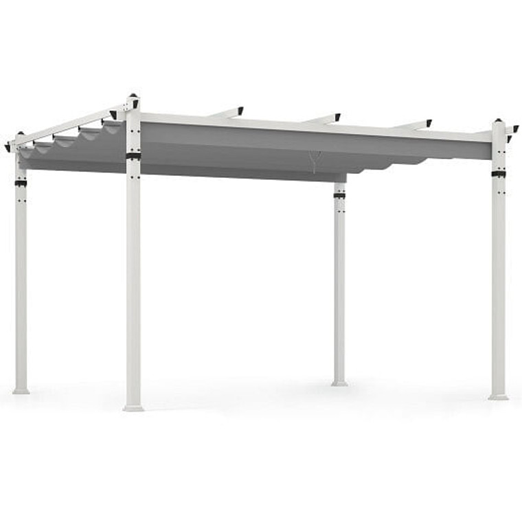 Outdoor Pergola with Retractable Canopy and Aluminum Frame-Gray - Color: Gray D681-NP11781HS