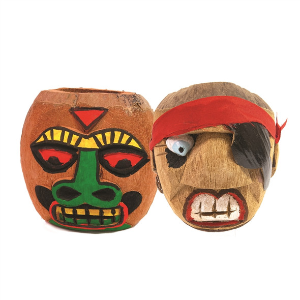 Carved Coconut Cup Tiki and Pirate