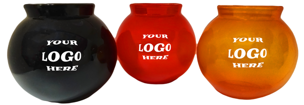 Custom Plastic round 16oz fishbowls 3 color. Black, Red, Orange