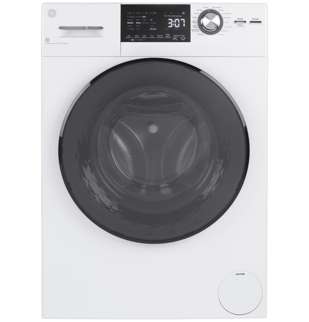 GE GFQ14ESSNWW 24 Inch Front Load Electric Washer/Dryer Combo with 2.4 cu. ft Capacity, 14 Cycle Options, 5 Heat Selections, 1,450 RPM Spin Speed, NSF Sanitize, Timed Dry, Steam, 24 Hour Delay Start and Optional Wi-Fi Connect: White