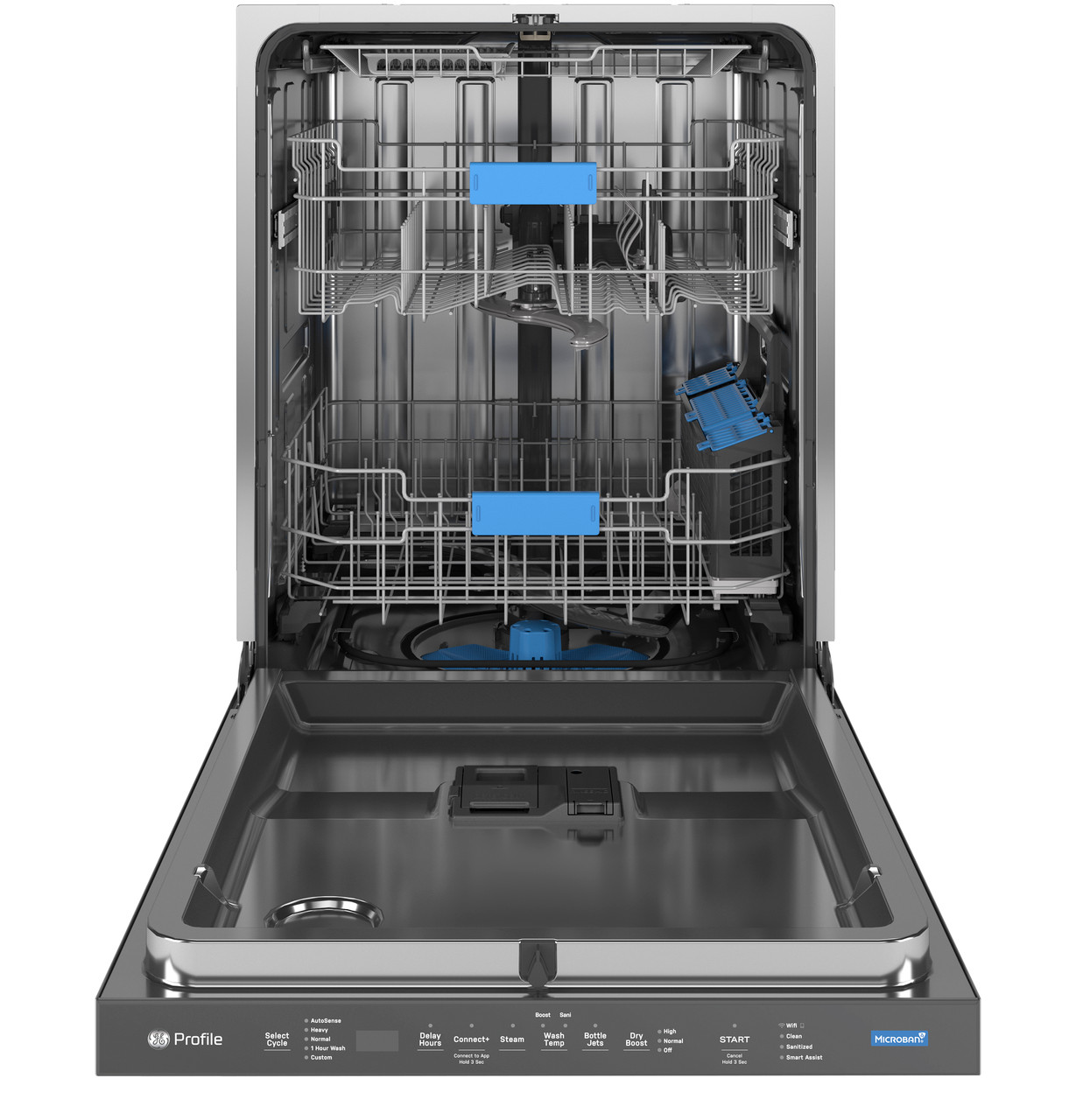 GE Profile Fingerprint Resistant Top Control Stainless Interior Dishwasher with Microban Antimicrobial Technology